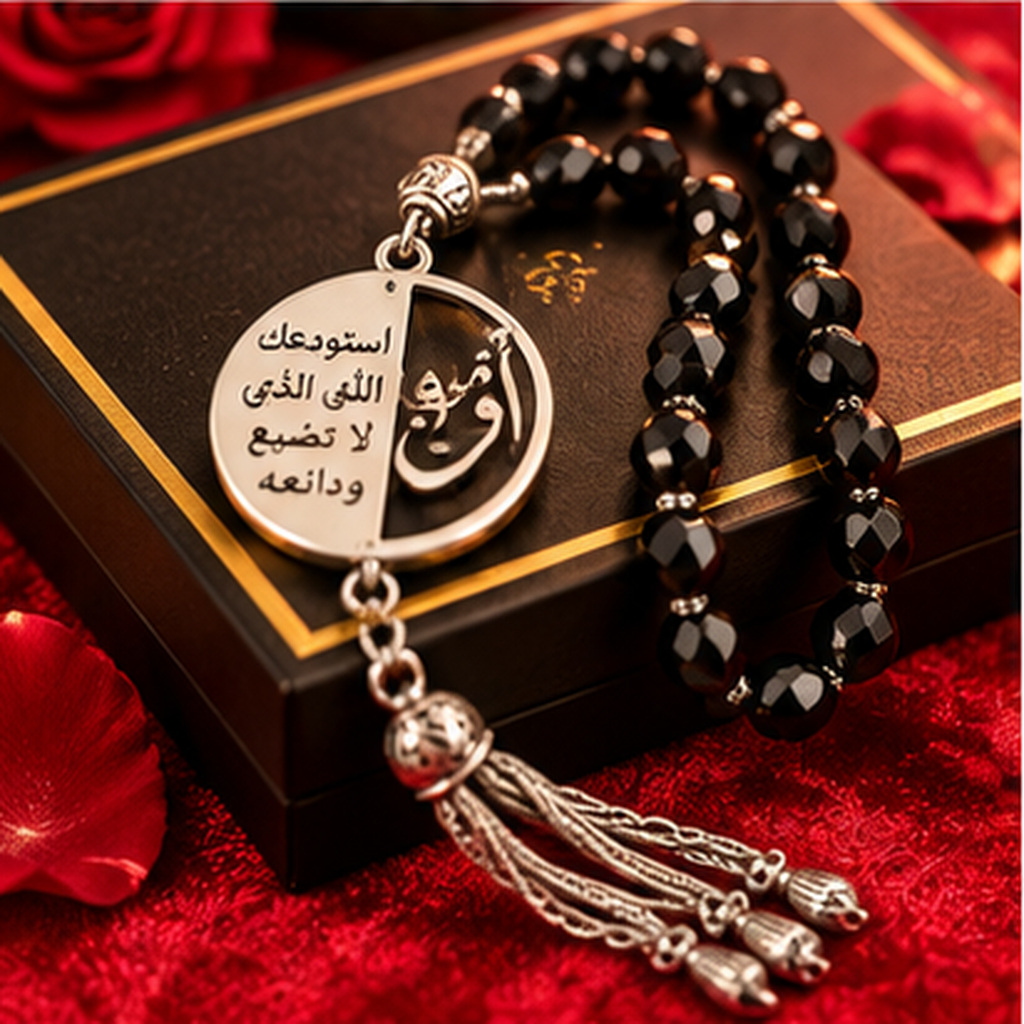 مسبحة مع تعليقة دعاء واسم حسب الطلب